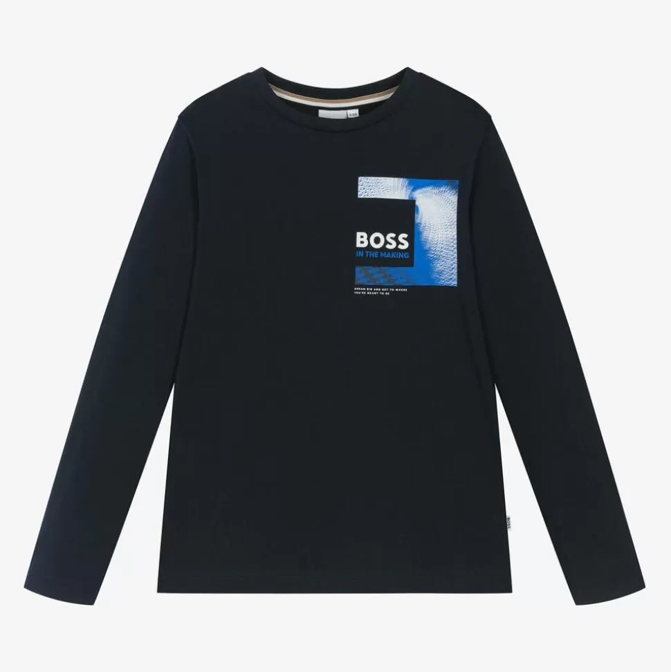 BOSS Boys Navy Blue Dream Big Cotton Top^BOY Tops