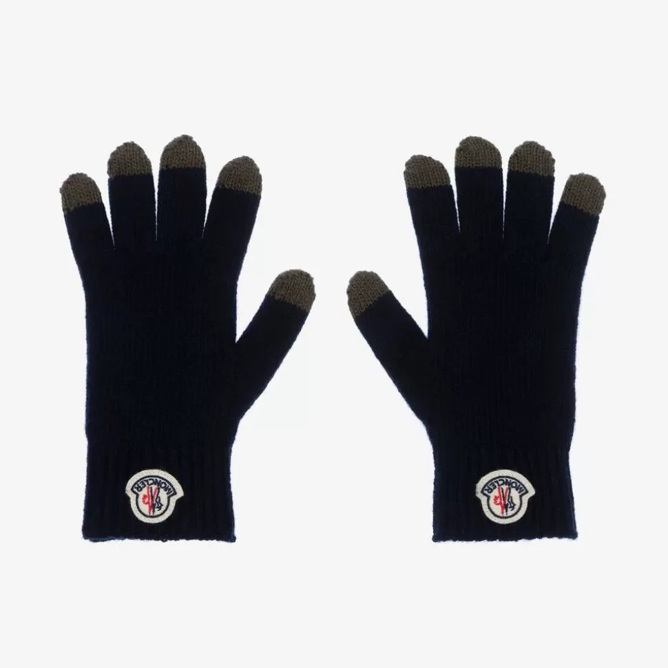 Moncler Enfant Boys Navy Blue Knitted Wool Gloves^BOY Gloves & Mittens