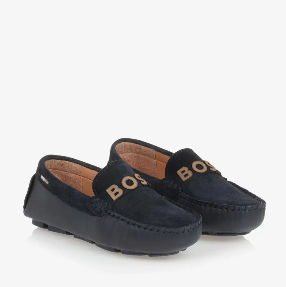 BOSS Boys Navy Blue Leather Moccasins^BOY Loafers & Moccasins | Loafers & Moccasins