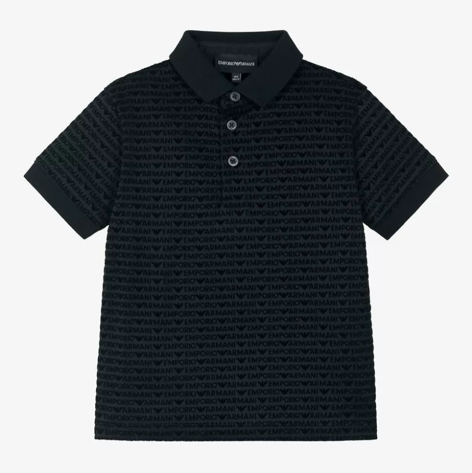 Emporio Armani Boys Navy Blue Logo Pattern Polo Shirt^BOY Tops