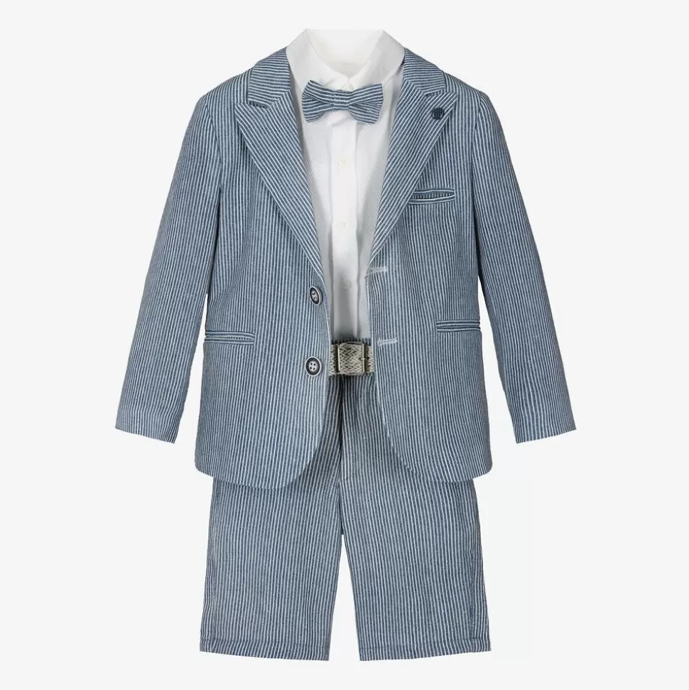 Beau KiD Boys Navy Blue Stripe Cotton Shorts Suit^BOY Suits | Suits