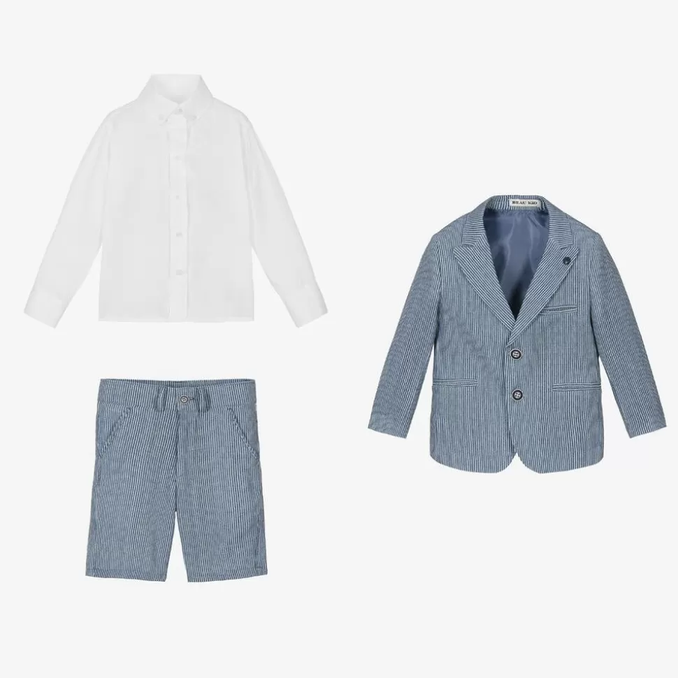 Beau KiD Boys Navy Blue Stripe Cotton Shorts Suit^BOY Suits | Suits