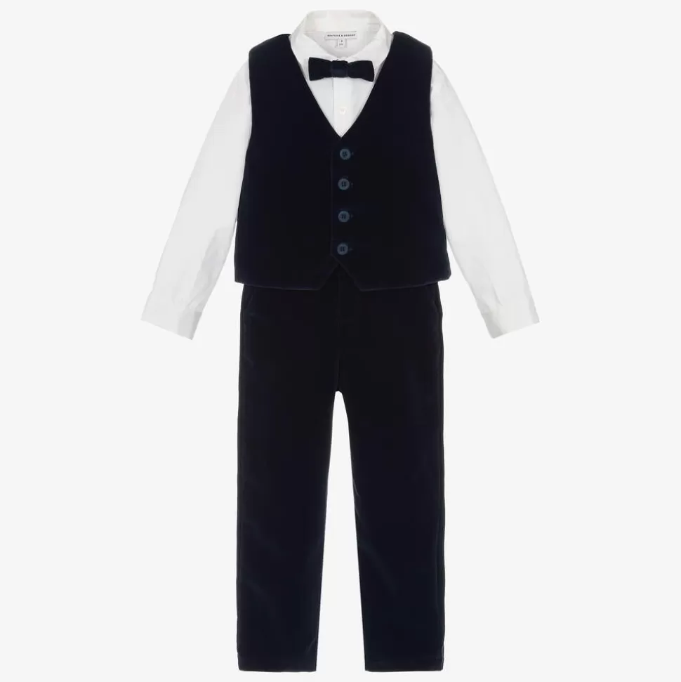 Beatrice amp; George Boys Navy Blue Velvet Waistcoat Suit^BOY Suits