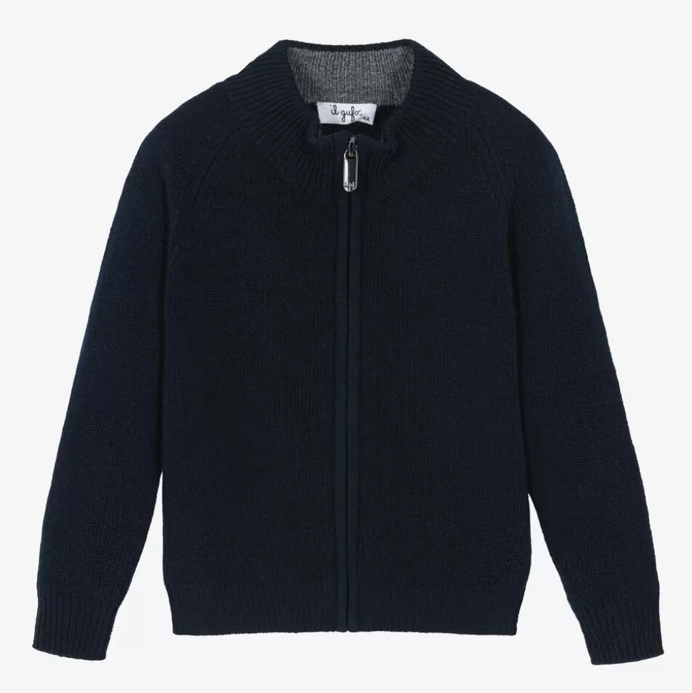 Il Gufo Boys Navy Blue Wool Zip-Up Cardigan^BOY Tops