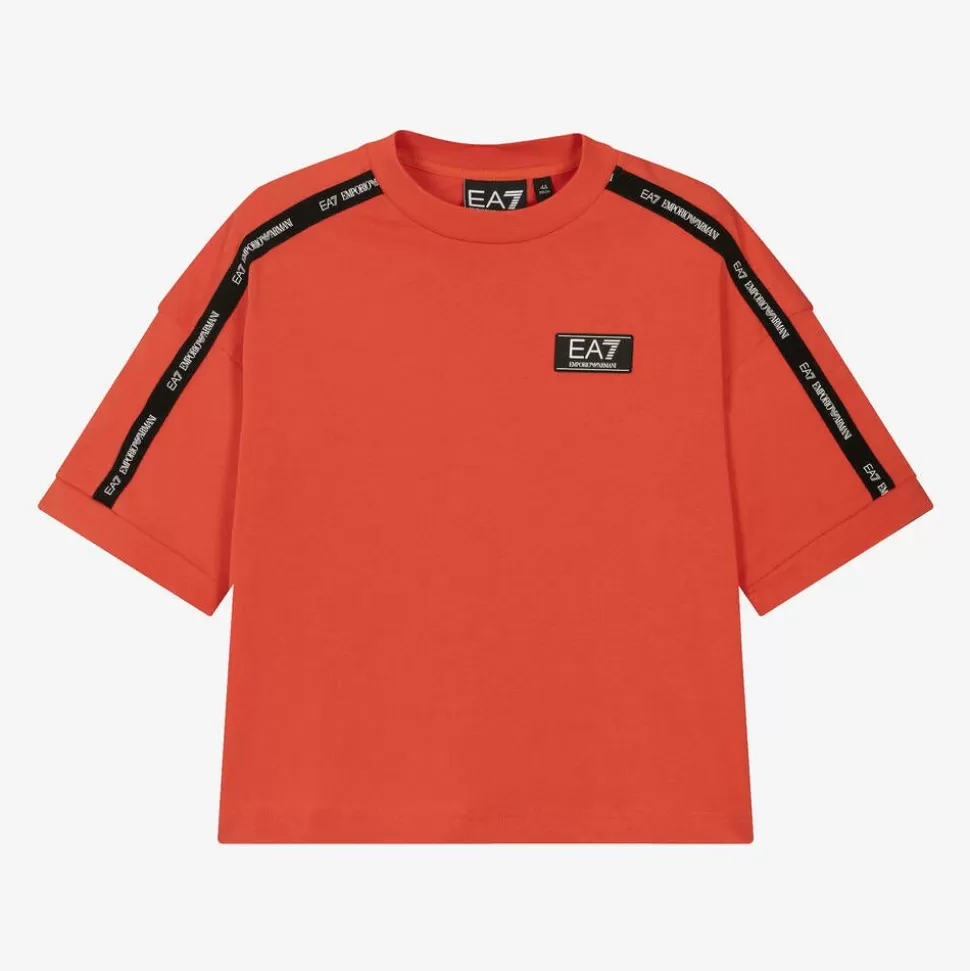 EA7 Emporio Armani Boys Red Cotton EA7 Logo T-Shirt^BOY Tops