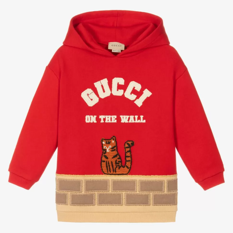 Gucci Boys Red Cotton Logo Hoodie^ Tops