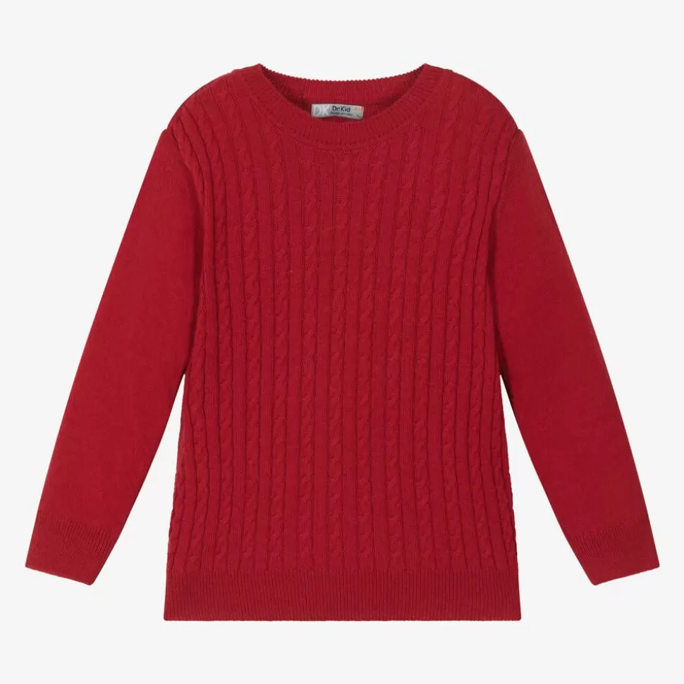 Dr. Kid Boys Red Knitted Cotton & Wool Sweater^BOY Tops