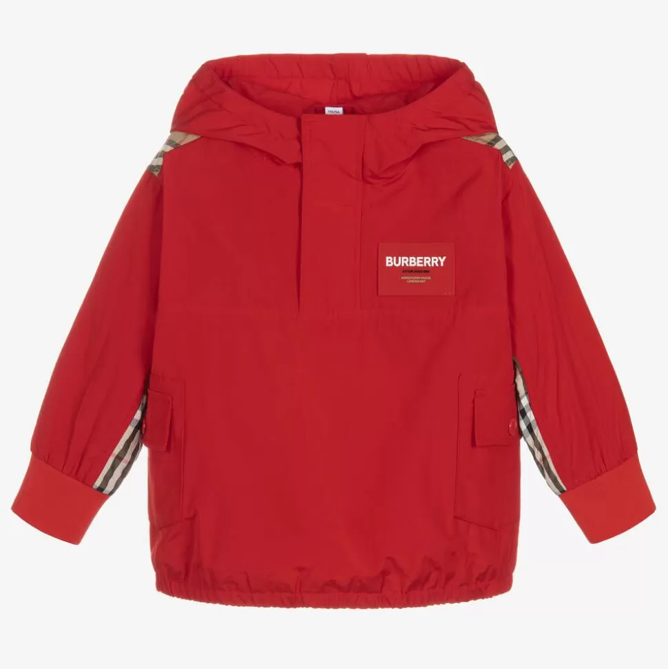 Burberry Boys Red Quarter-Zip Vintage Check Jacket^BOY Coats & Jackets