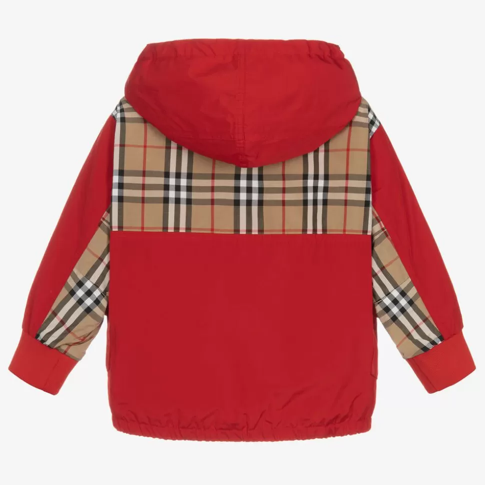 Burberry Boys Red Quarter-Zip Vintage Check Jacket^BOY Coats & Jackets