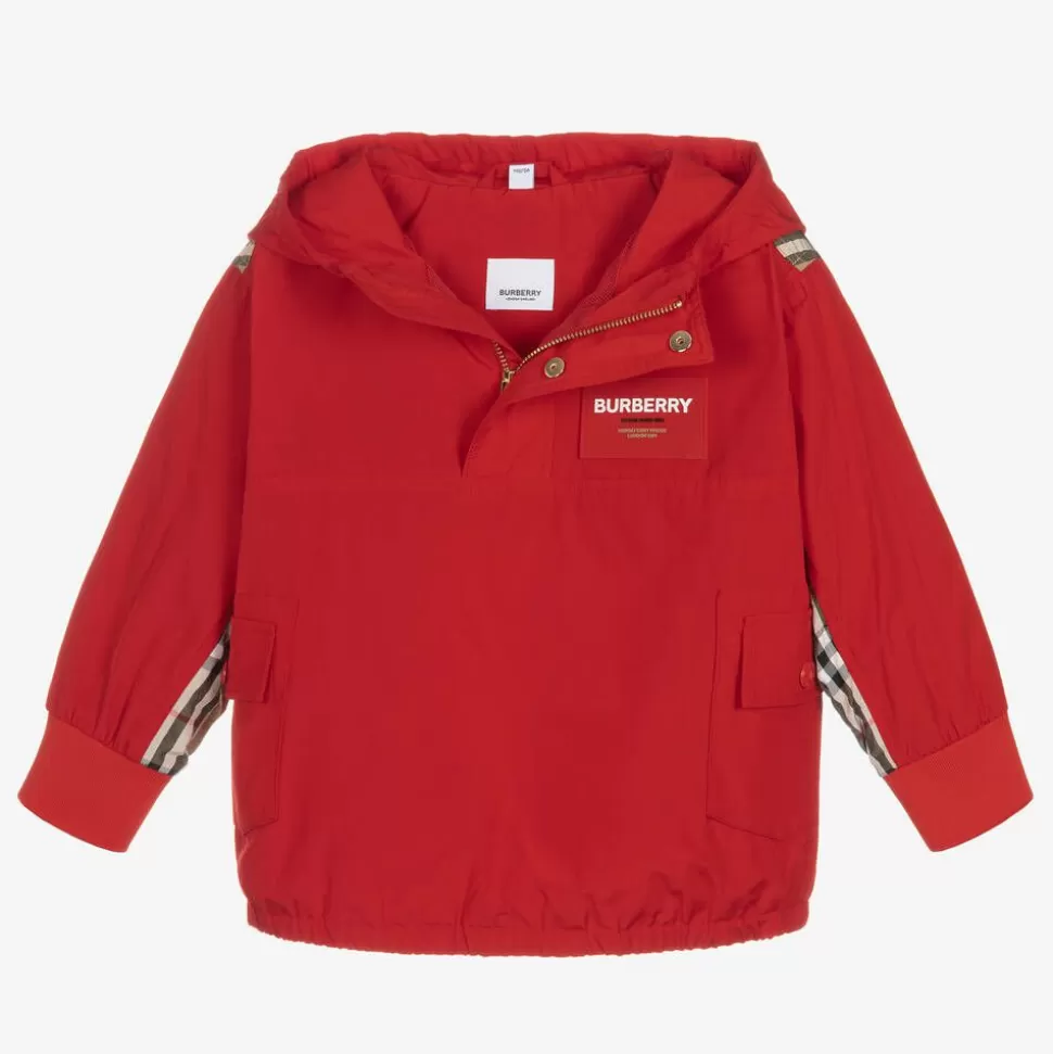 Burberry Boys Red Quarter-Zip Vintage Check Jacket^BOY Coats & Jackets