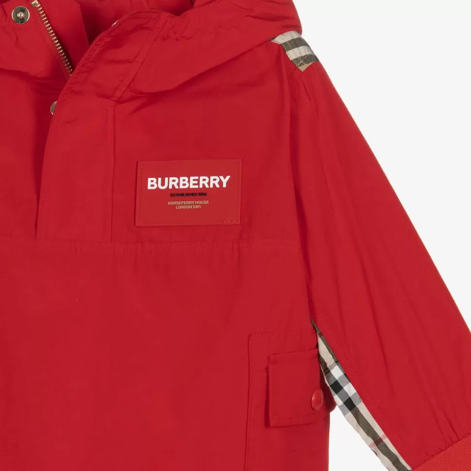 Burberry Boys Red Quarter-Zip Vintage Check Jacket^BOY Coats & Jackets