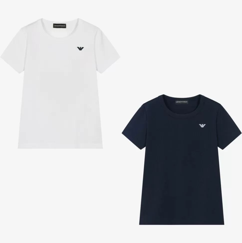 Emporio Armani Boys White & Blue Cotton T-Shirts (2 Pack)^BOY Underwear