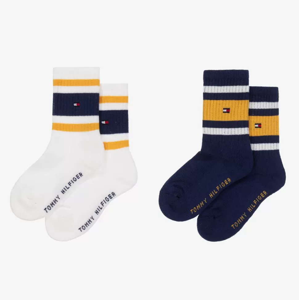 Tommy Hilfiger Boys White & Blue Striped Cotton Socks (2 Pack)^BOY Socks