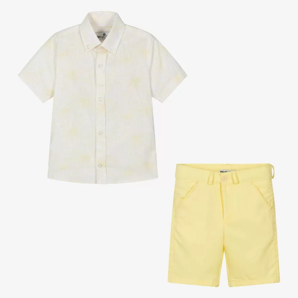 Beau KiD Boys White & Yellow Shorts Set^BOY Outfit Sets