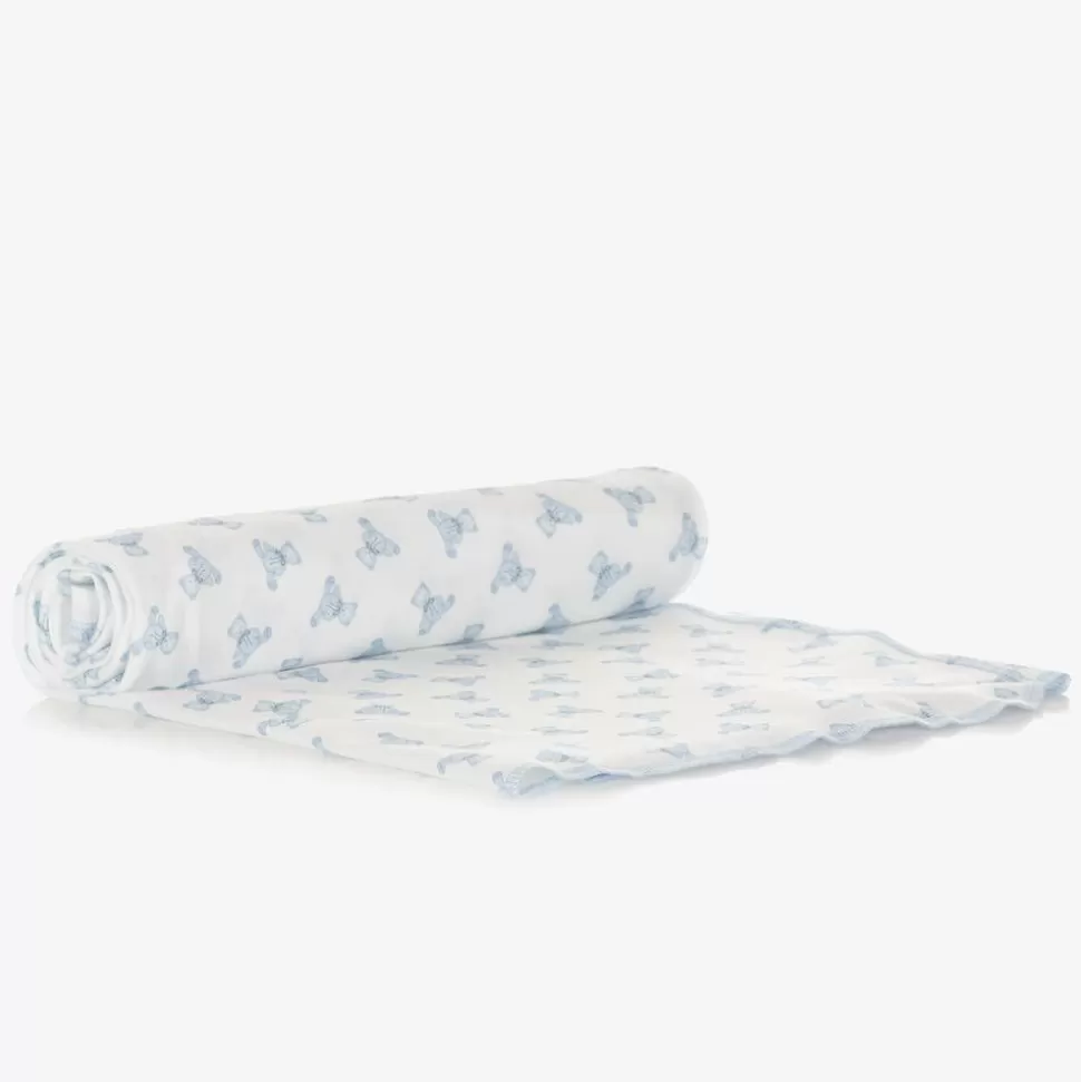 Magnolia Baby Boys White & Blue Pima Cotton Blanket (100cm)^ Gifts
