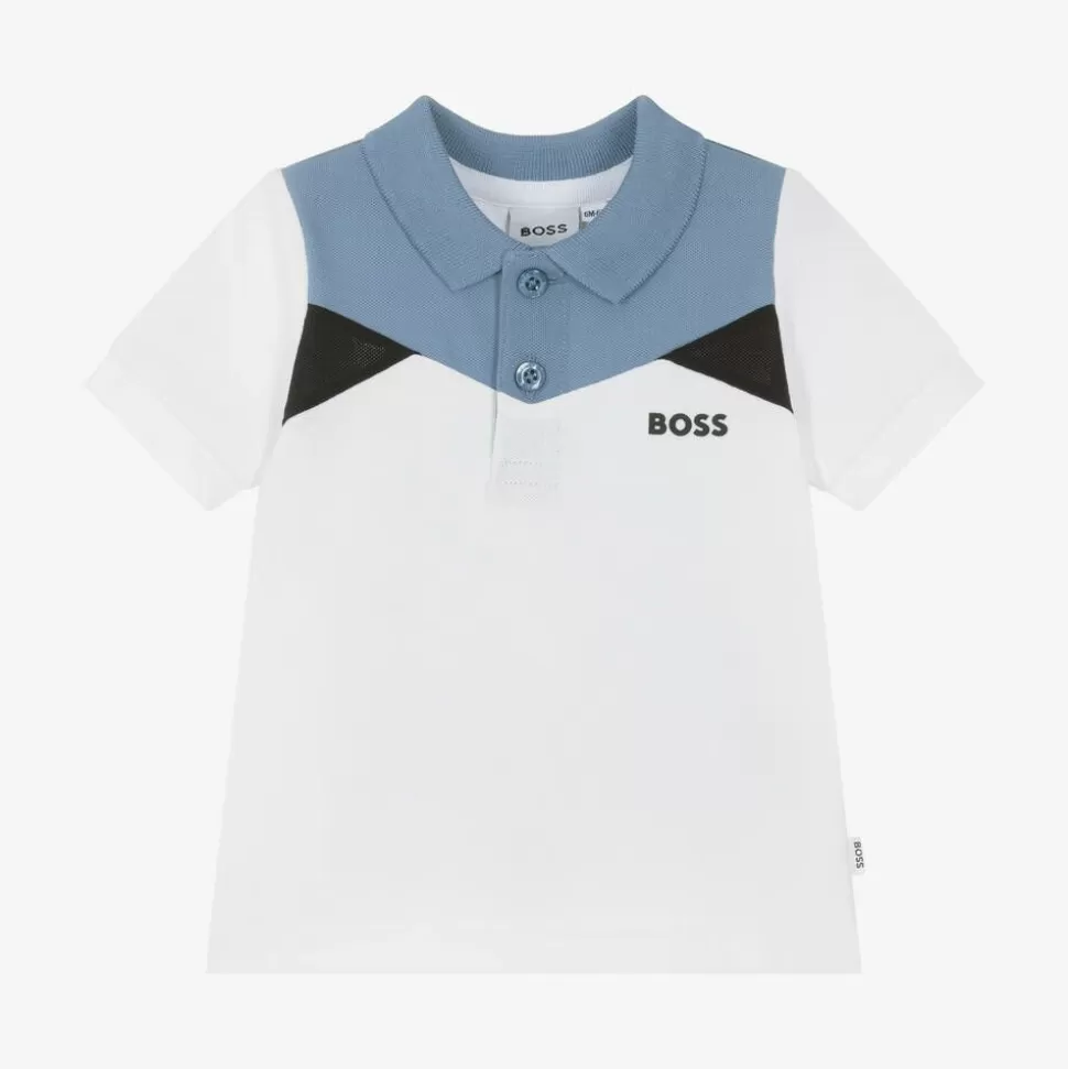 BOSS Boys White Colourblock Cotton Polo Shirt^BOY Tops