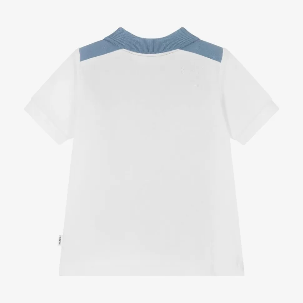 BOSS Boys White Colourblock Cotton Polo Shirt^BOY Tops