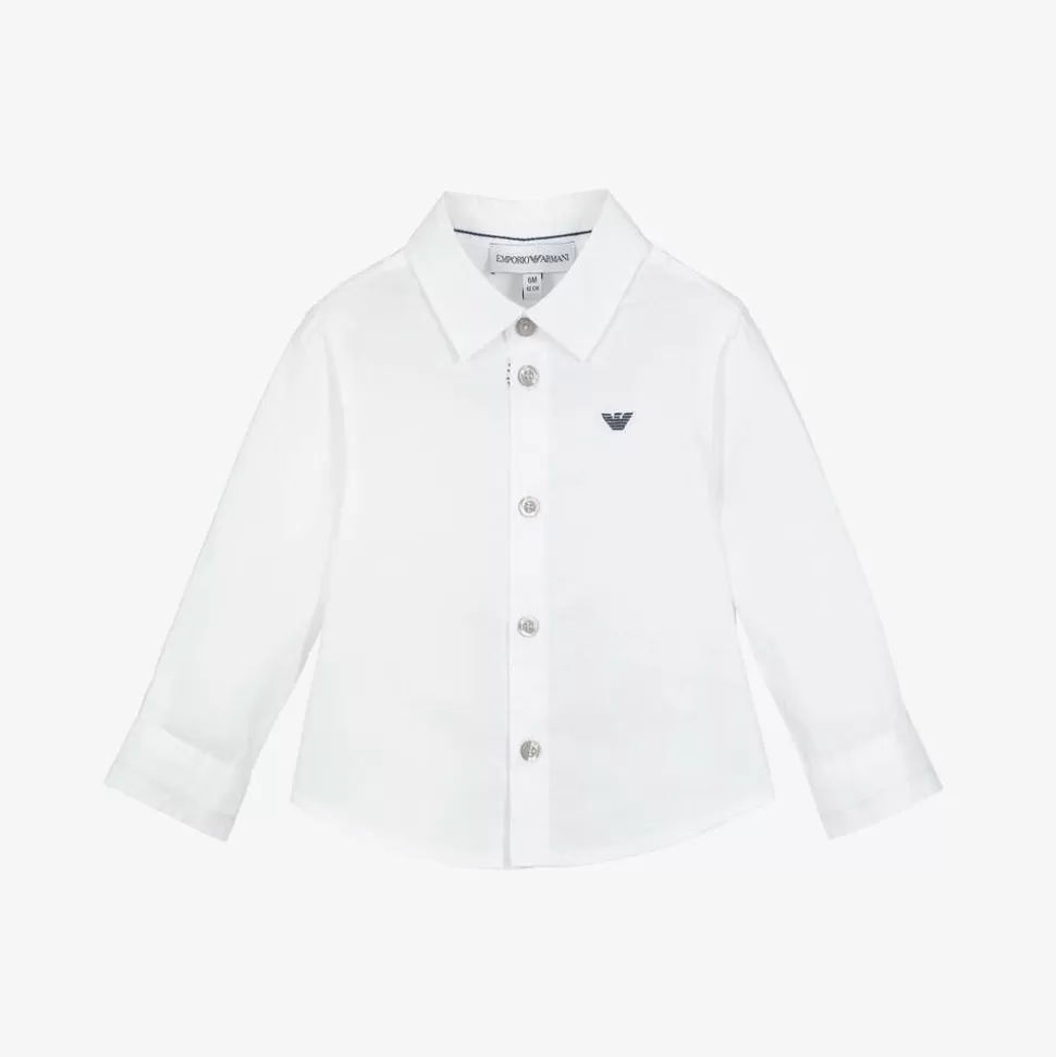 Emporio Armani Boys White Cotton Eagle Logo Shirt^ Tops