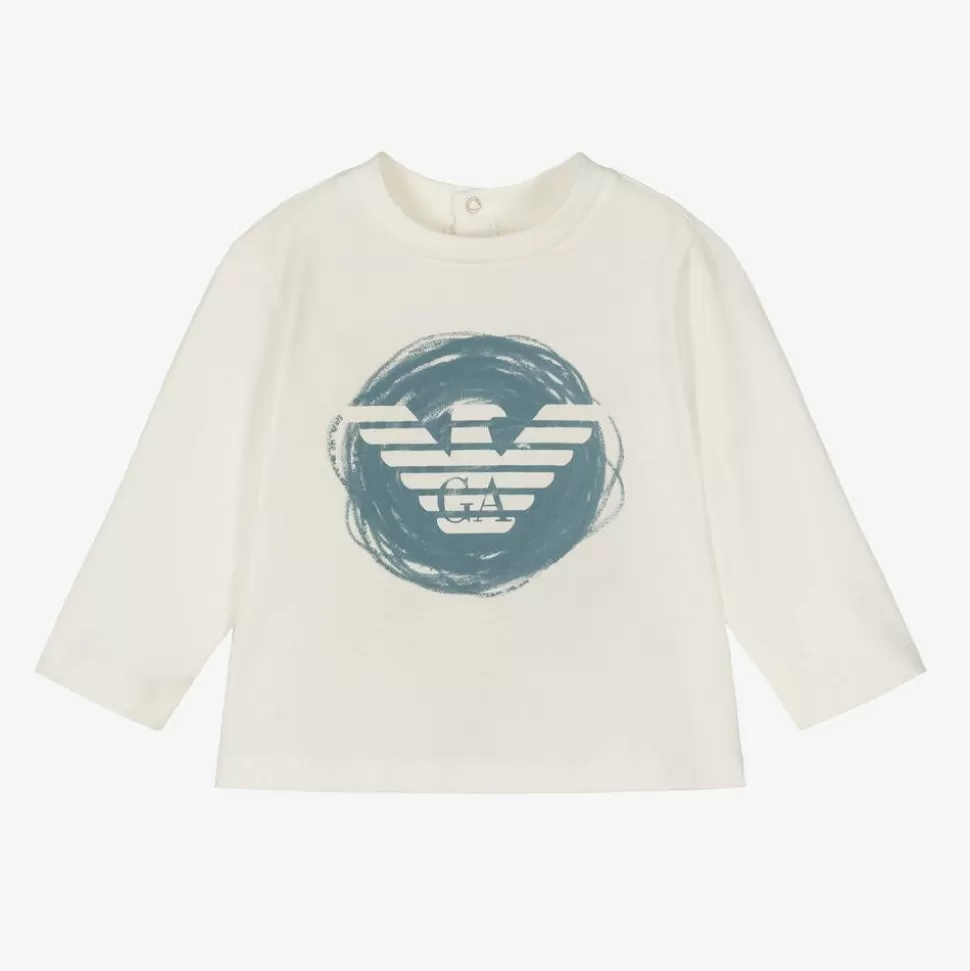Emporio Armani Boys White Cotton Eagle Logo Top^ Tops