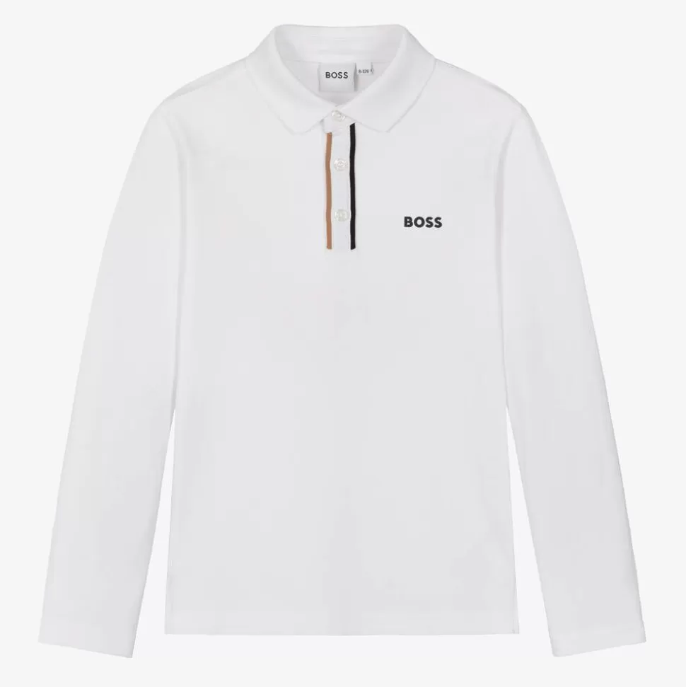 BOSS Boys White Cotton Piqué Polo Shirt^BOY Tops