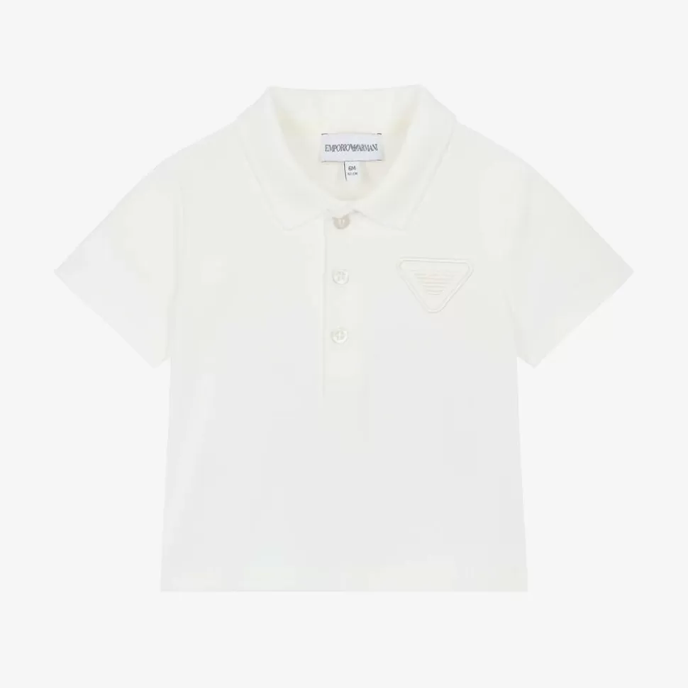 Emporio Armani Boys White Cotton Polo Shirt^ Tops