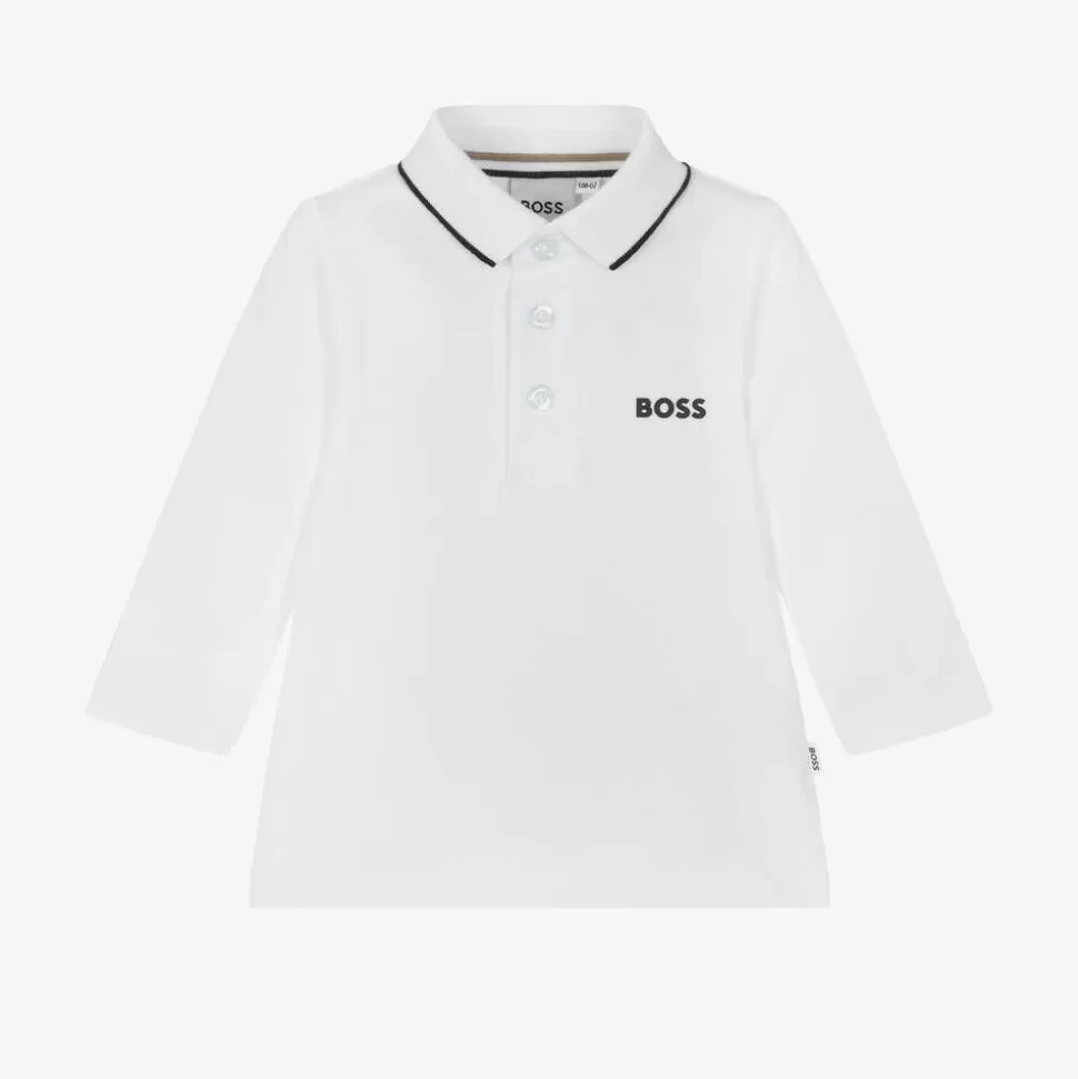 BOSS Boys White Cotton Polo Shirt^BOY Tops