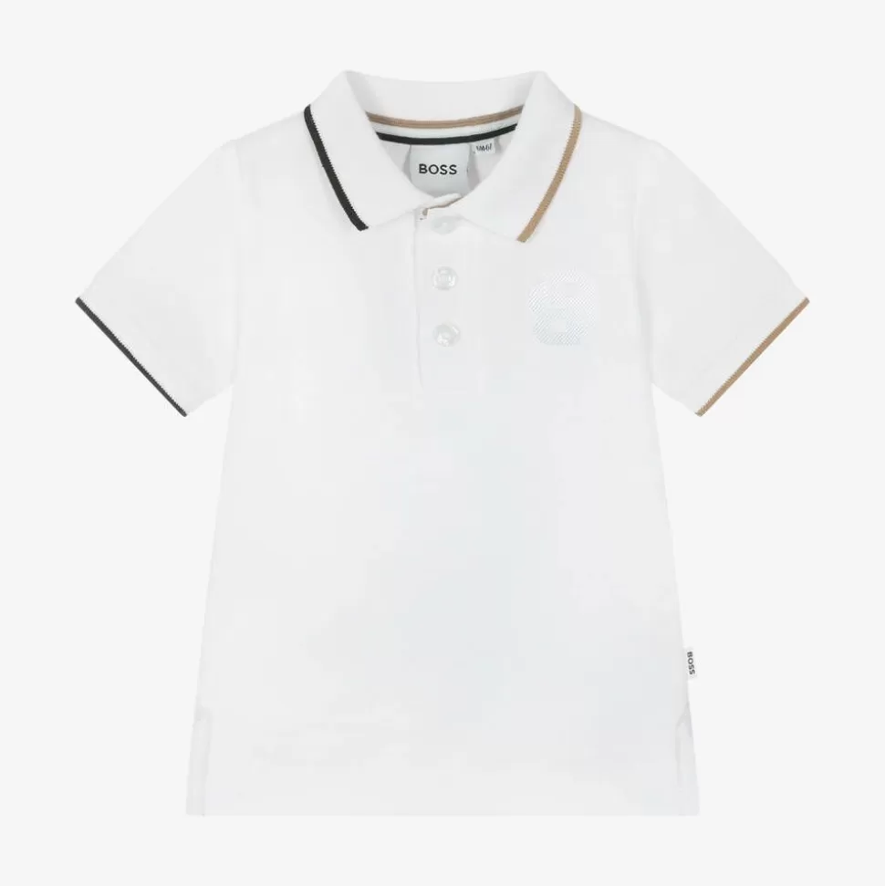 BOSS Boys White Cotton Polo Shirt^BOY Tops