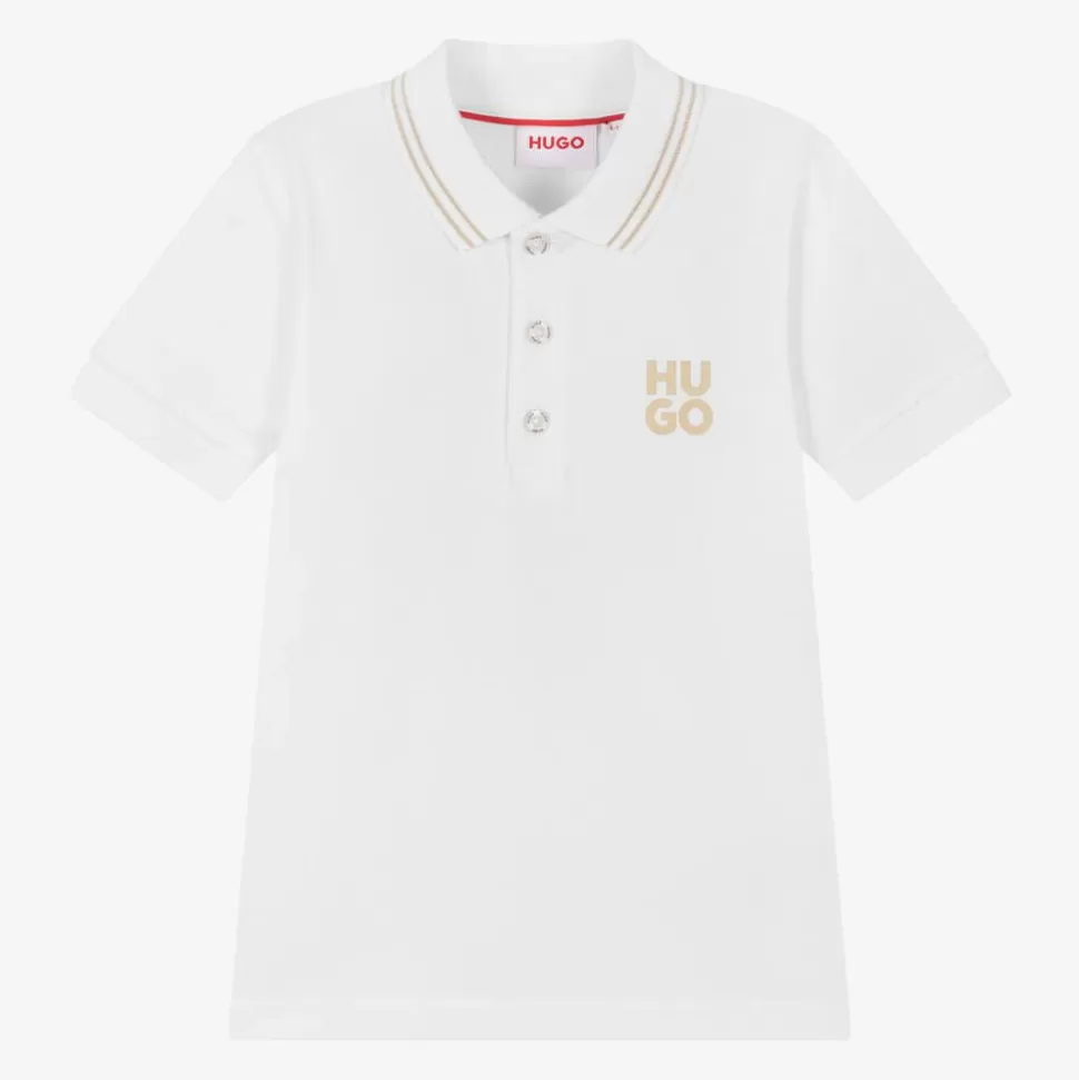 HUGO Boys White Cotton Polo Shirt^BOY Tops