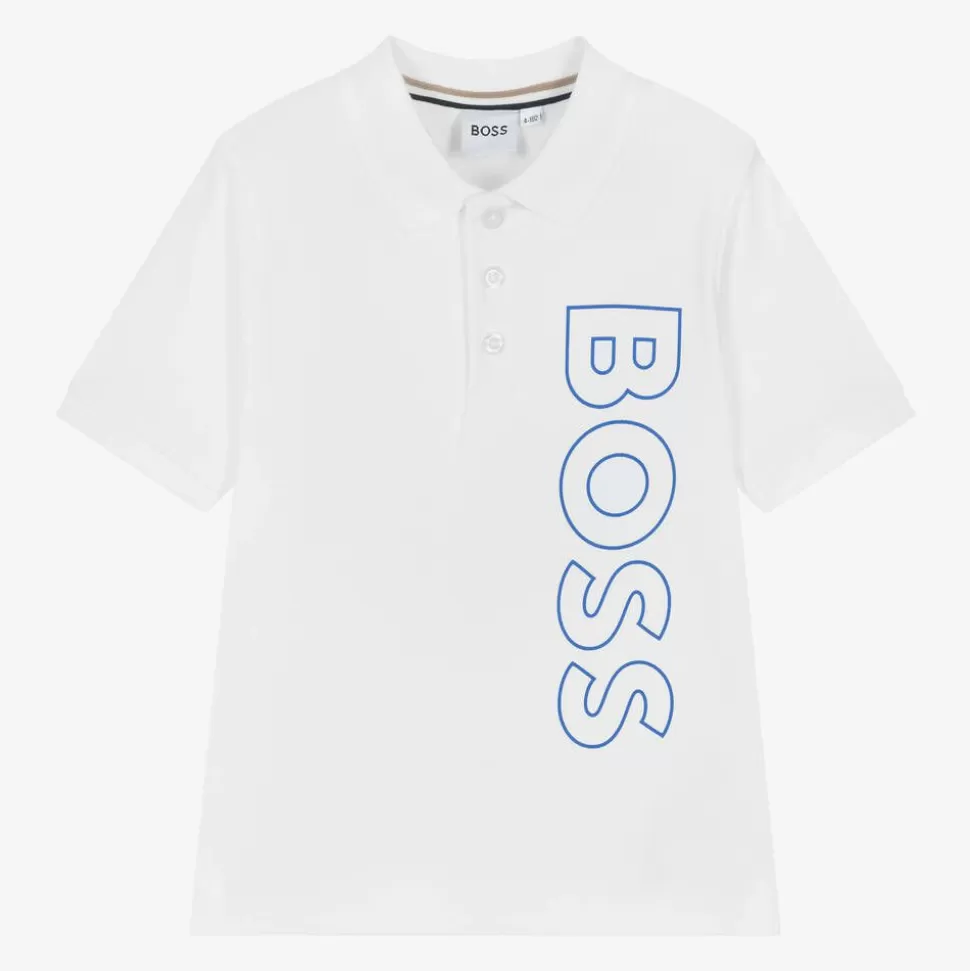 BOSS Boys White Cotton Polo Shirt^BOY Tops