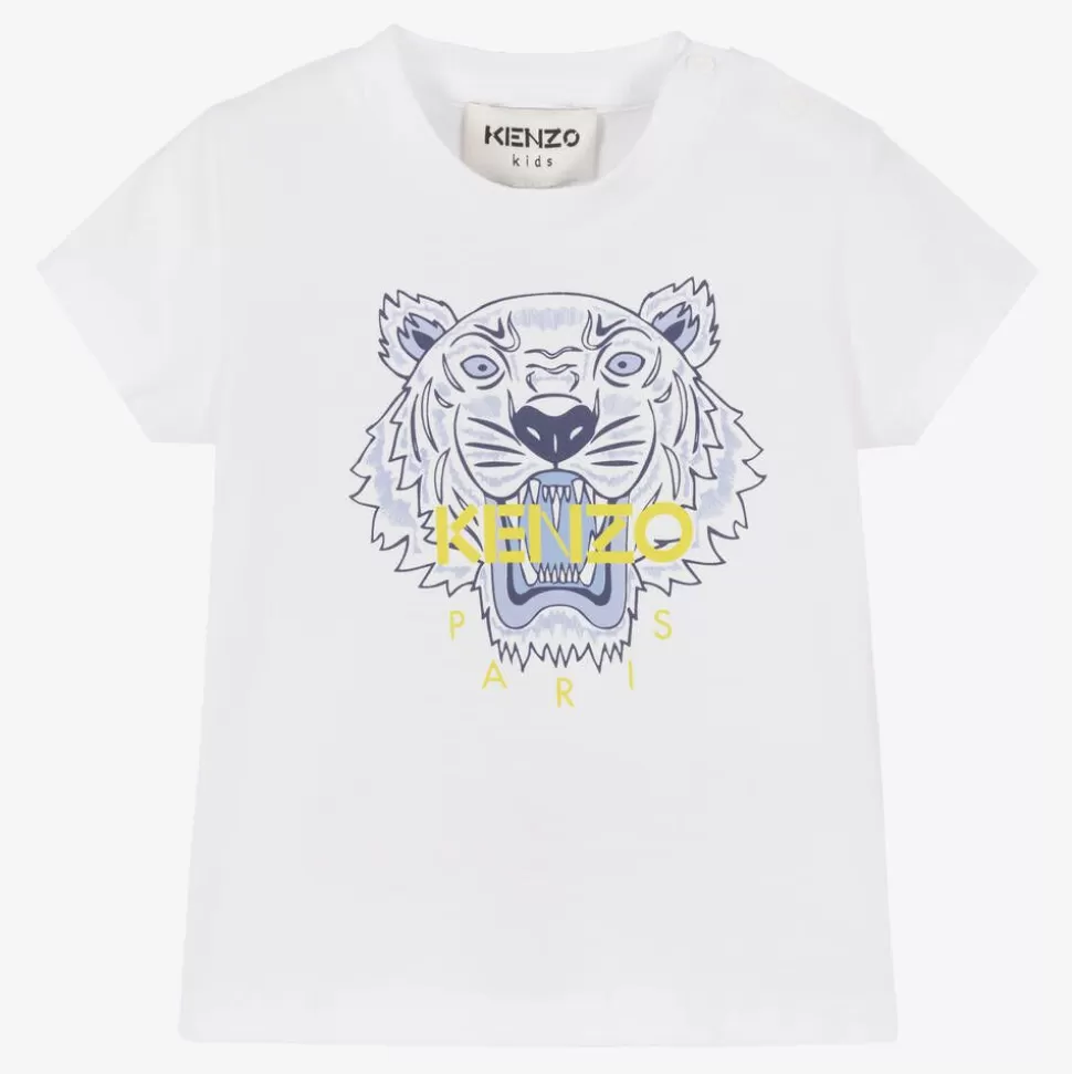 KENZO KIDS Boys White Cotton Tiger T-Shirt^ Tops