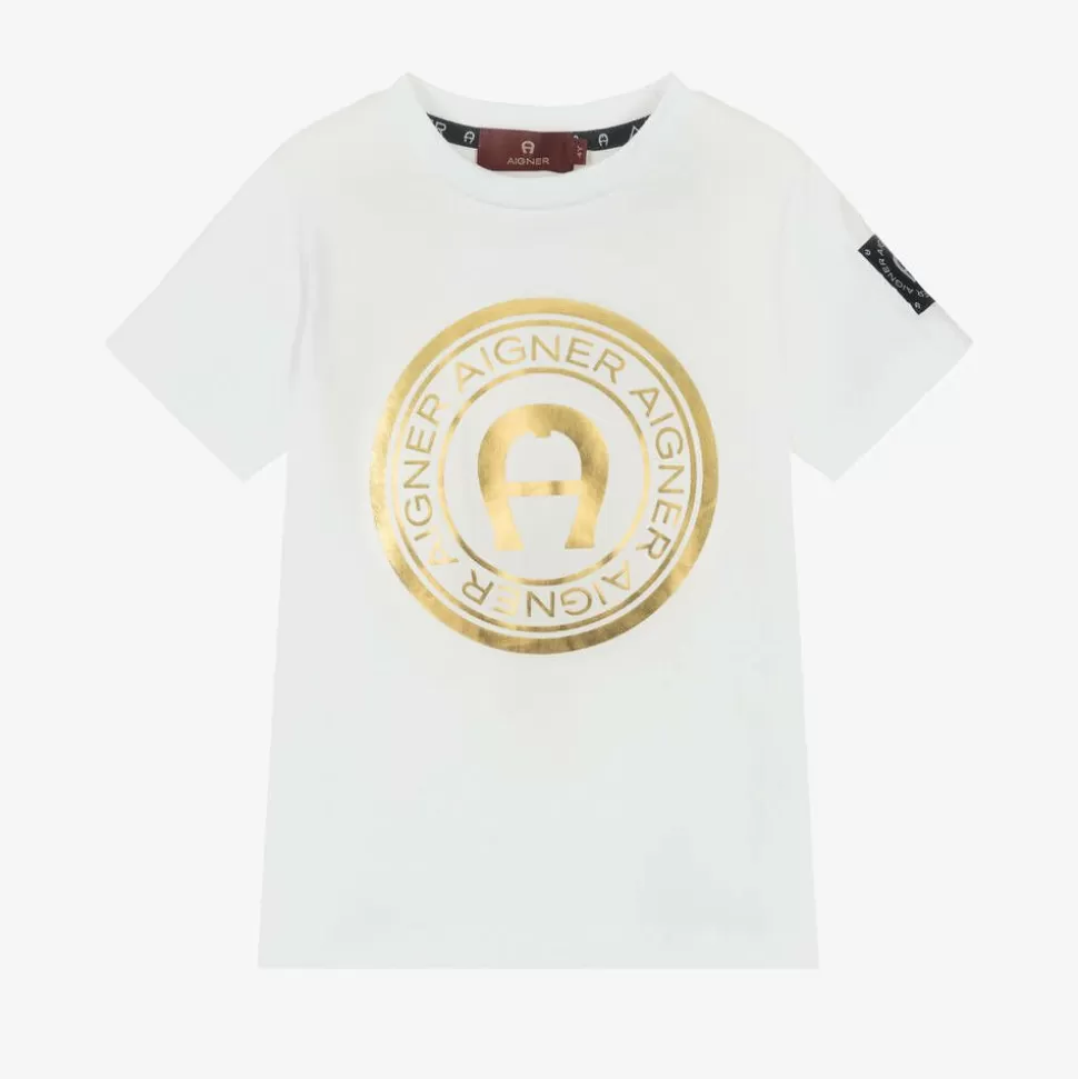 AIGNER Boys White Cotton T-Shirt^BOY Tops