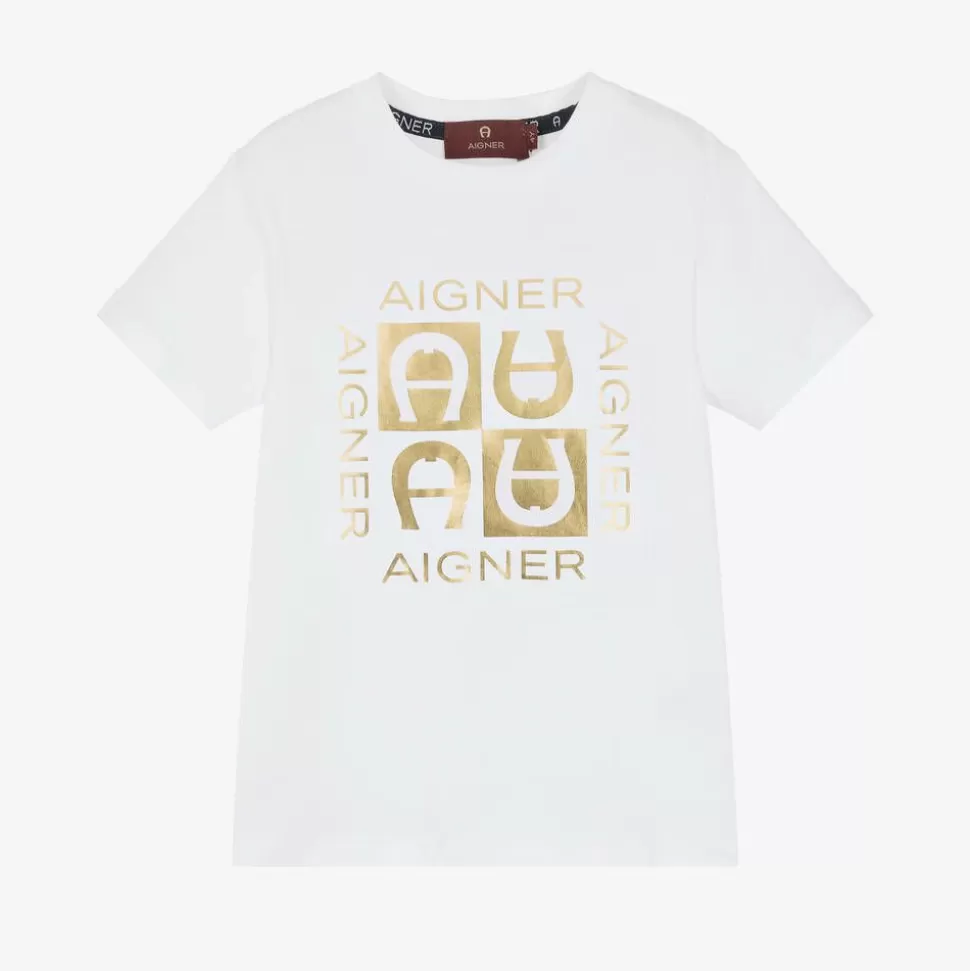 AIGNER Boys White Cotton T-Shirt^BOY Tops