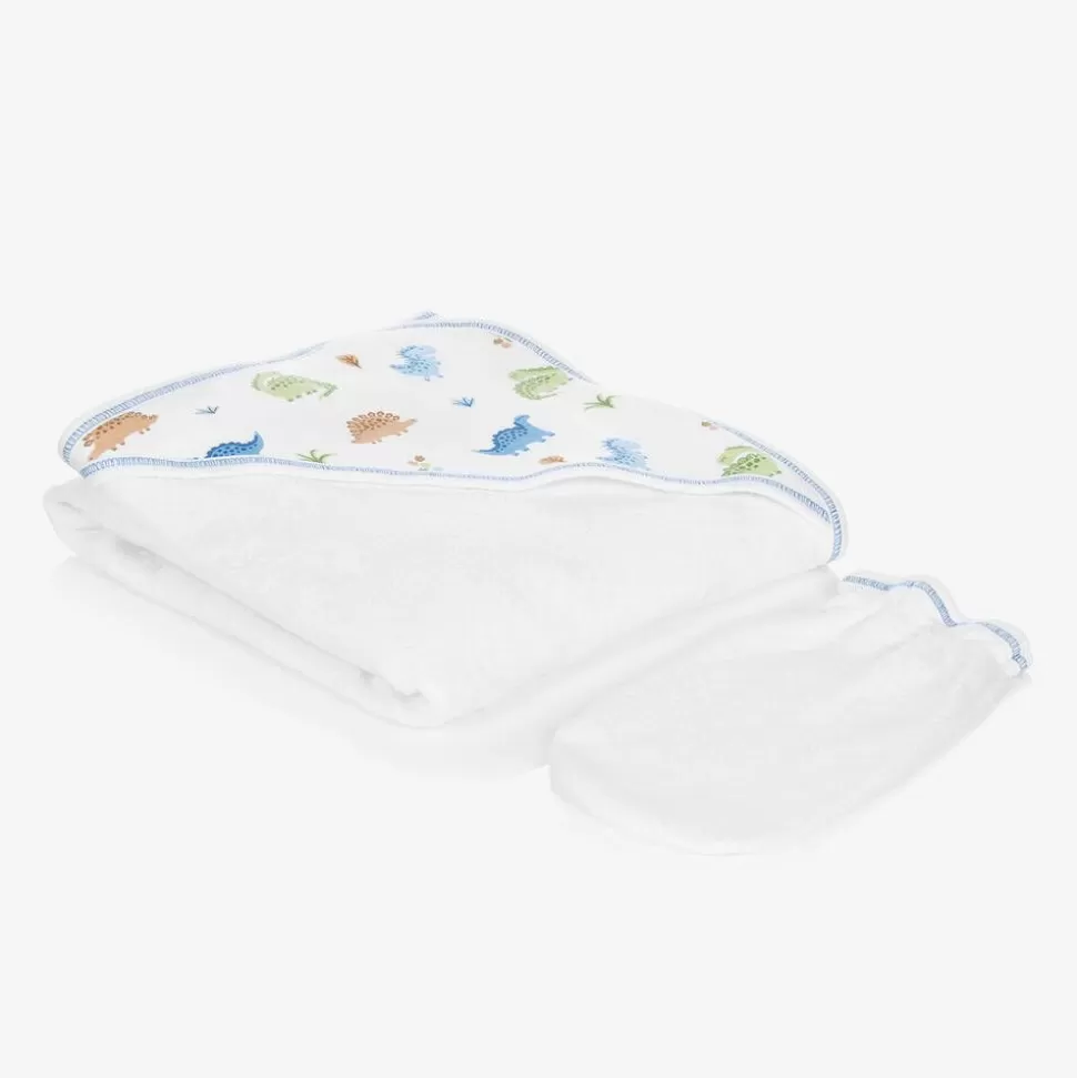 Kissy Kissy Boys White Dino Domain Hooded Towel & Mitt Set^ Towels & Robes