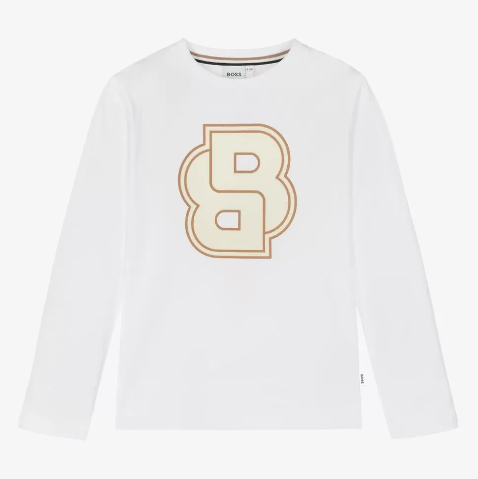 BOSS Boys White Double B Cotton Top^BOY Tops