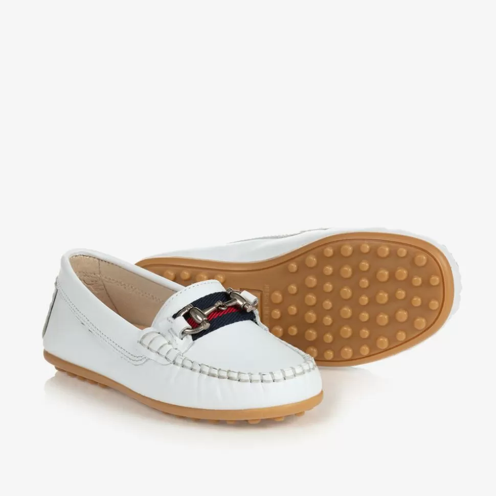 Childrens Classics Boys White Leather Moccasins^BOY Loafers & Moccasins | Loafers & Moccasins