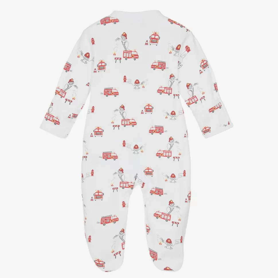 Kissy Kissy Boys White Pima Cotton Firetruck Fun Babygrow^ Gifts | Babysuits