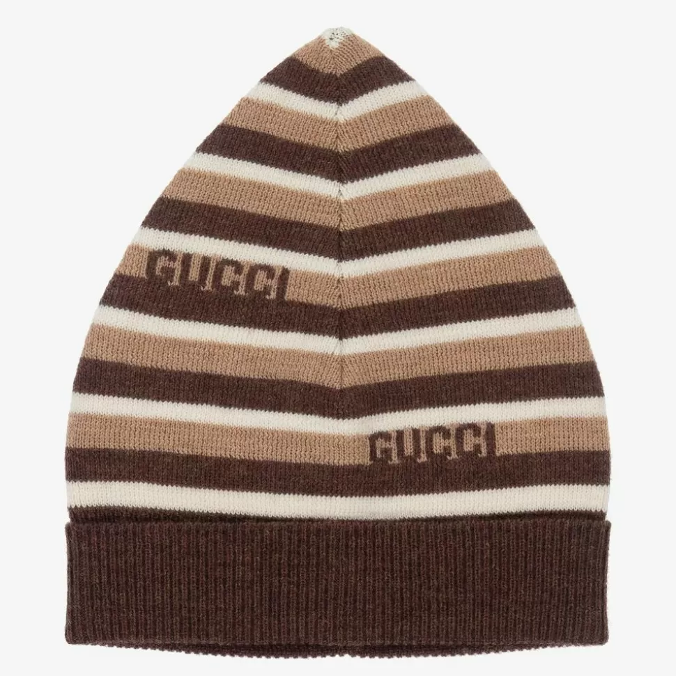 Gucci Brown & Beige Striped Baby Hat^ Hats
