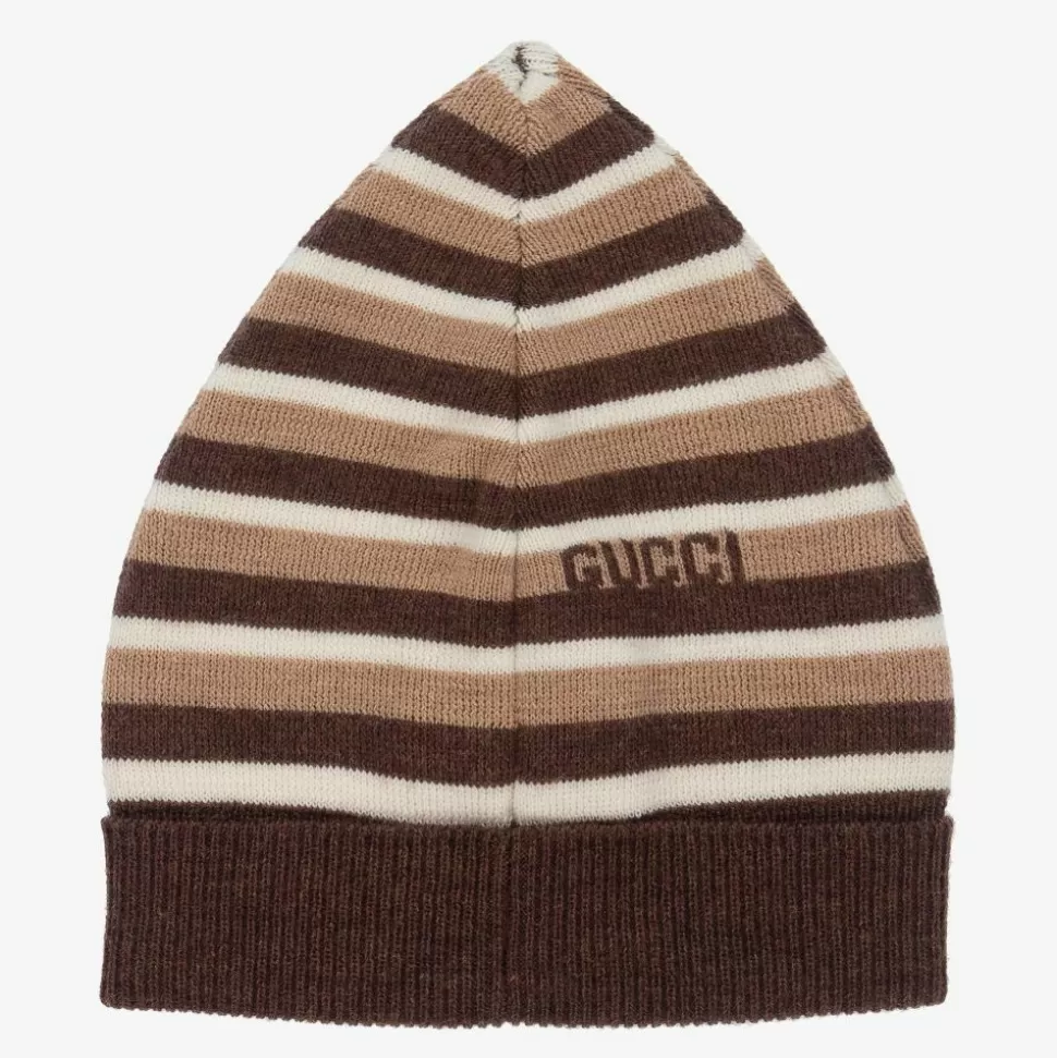 Gucci Brown & Beige Striped Baby Hat^ Hats