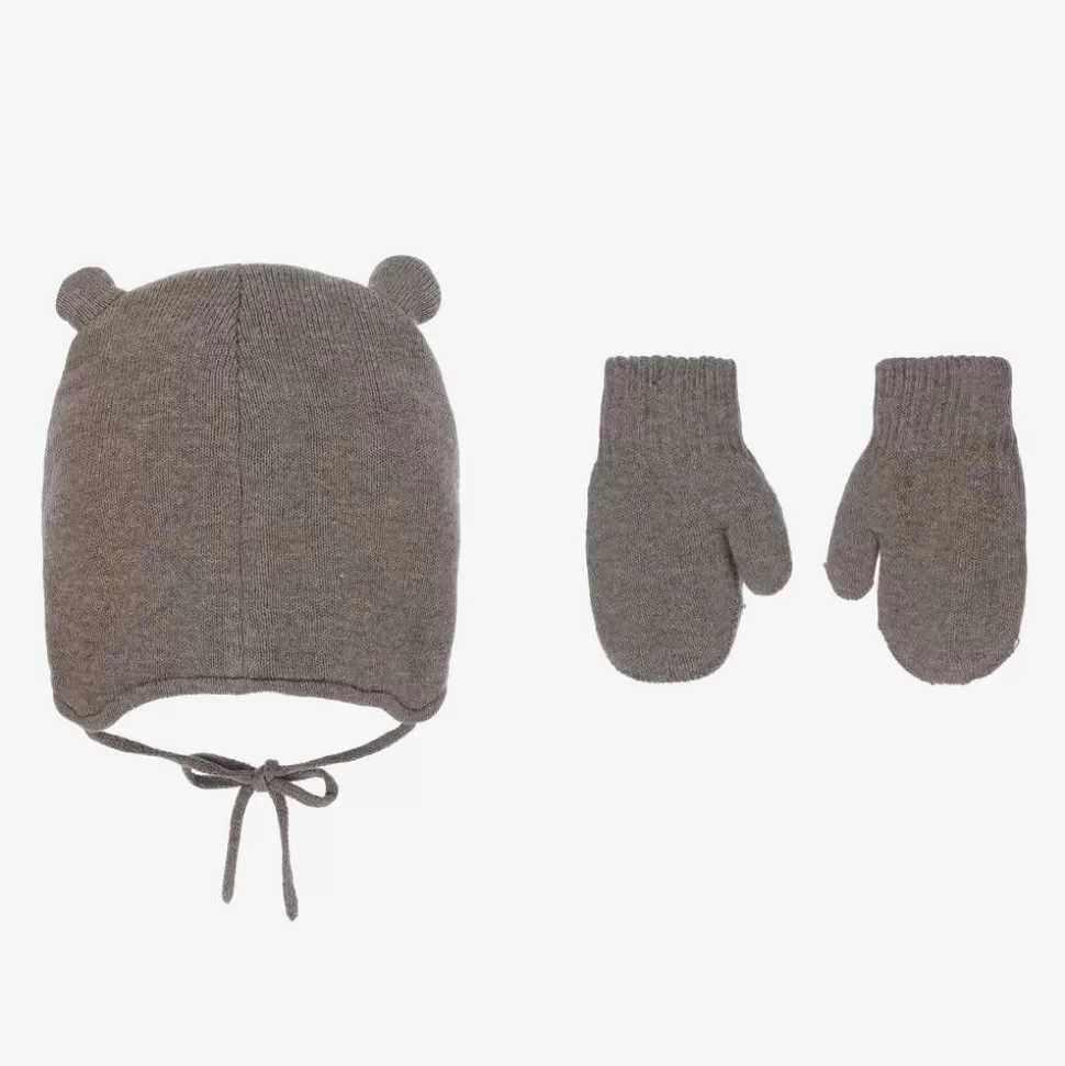 Mayoral Brown Cotton Bear Hat & Mittens Set^ Hats