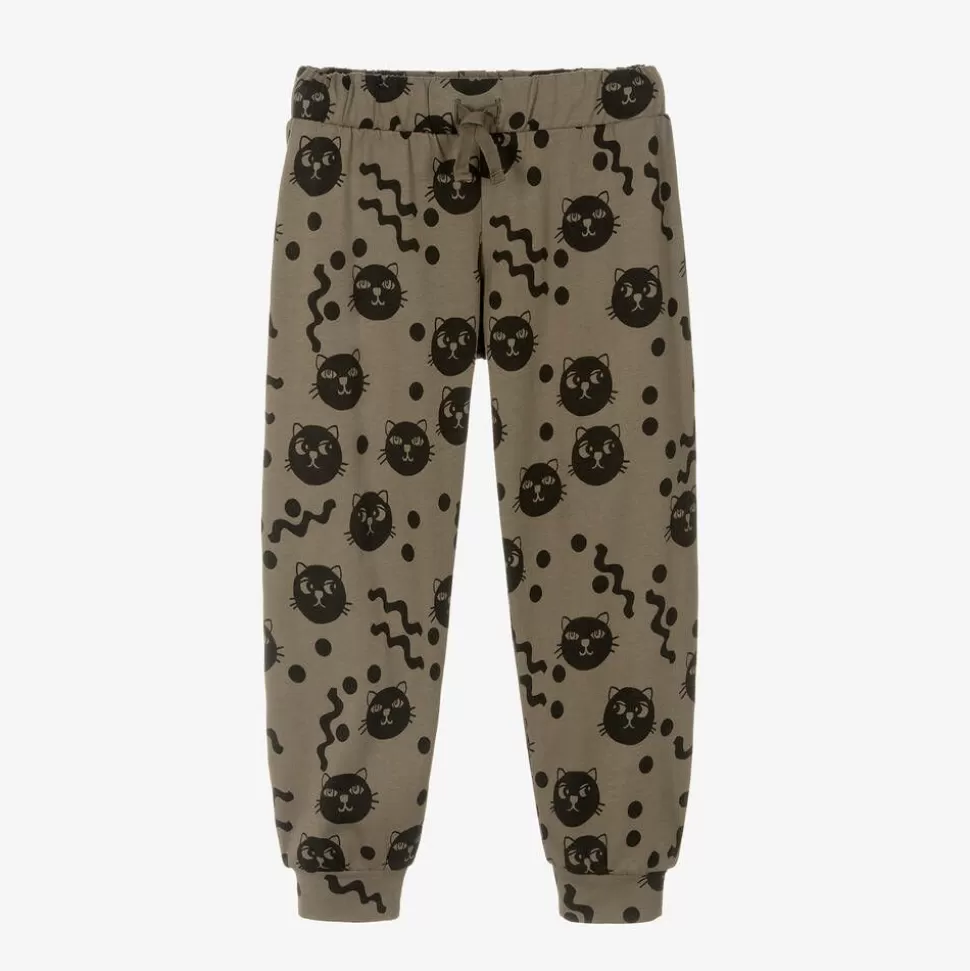 Mini Rodini Brown Organic Cotton Cats Joggers^BOY Trousers | Trousers
