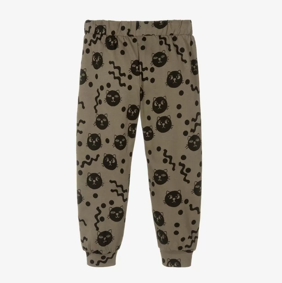 Mini Rodini Brown Organic Cotton Cats Joggers^BOY Trousers | Trousers