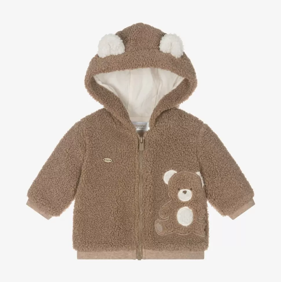 Mayoral Newborn Brown Teddy Fleece Zip-Up Baby Top^ Tops