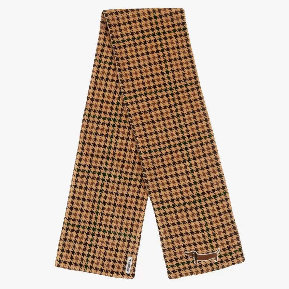 Mini Rodini Dark Beige Houndstooth Velour Scarf^BOY Scarves | Scarves