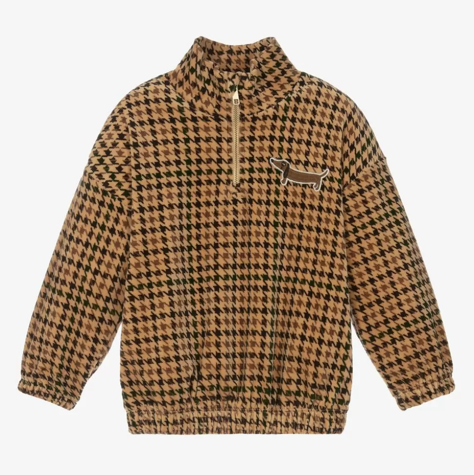 Mini Rodini Dark Beige Houndstooth Velour Sweatshirt^BOY Tops