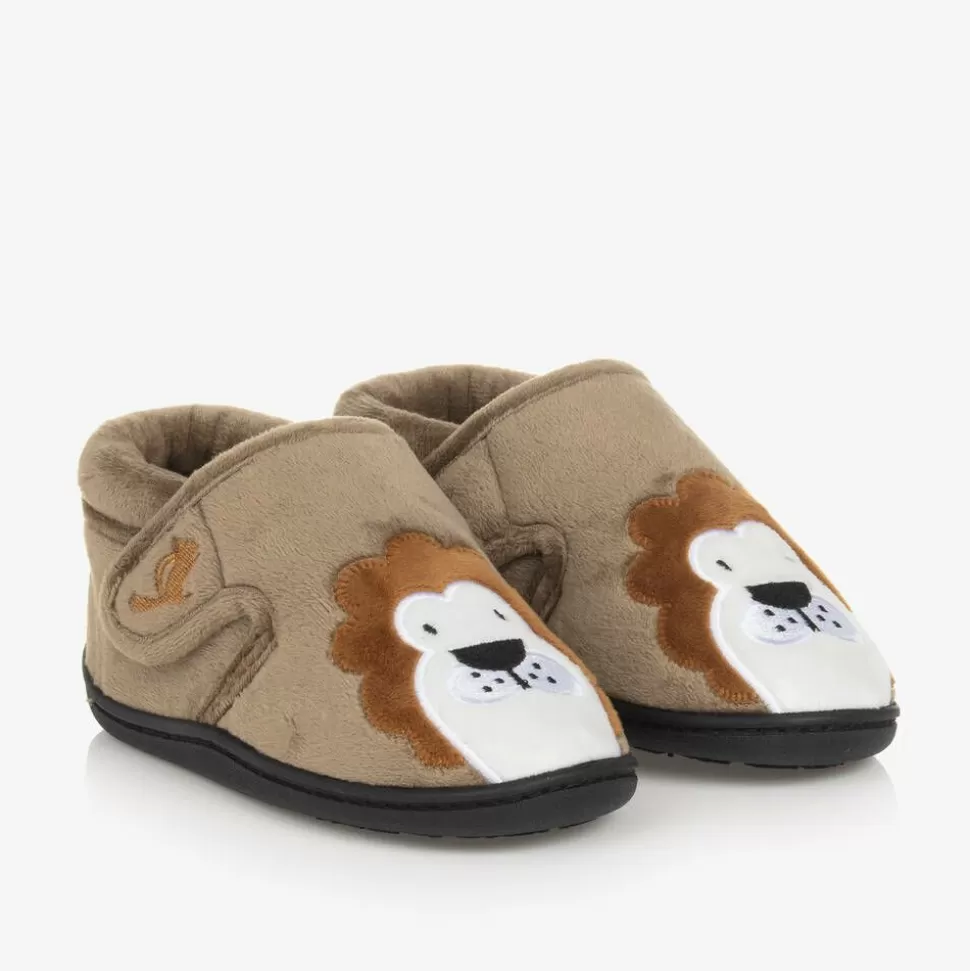 Chipmunks Dark Beige Velcro Lion Slippers^BOY Slippers | Slippers