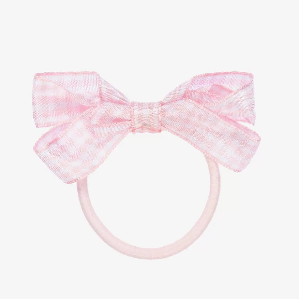 Peach Ribbons Gingham Bow Hair Elastic (7cm)^ Hair Accessories