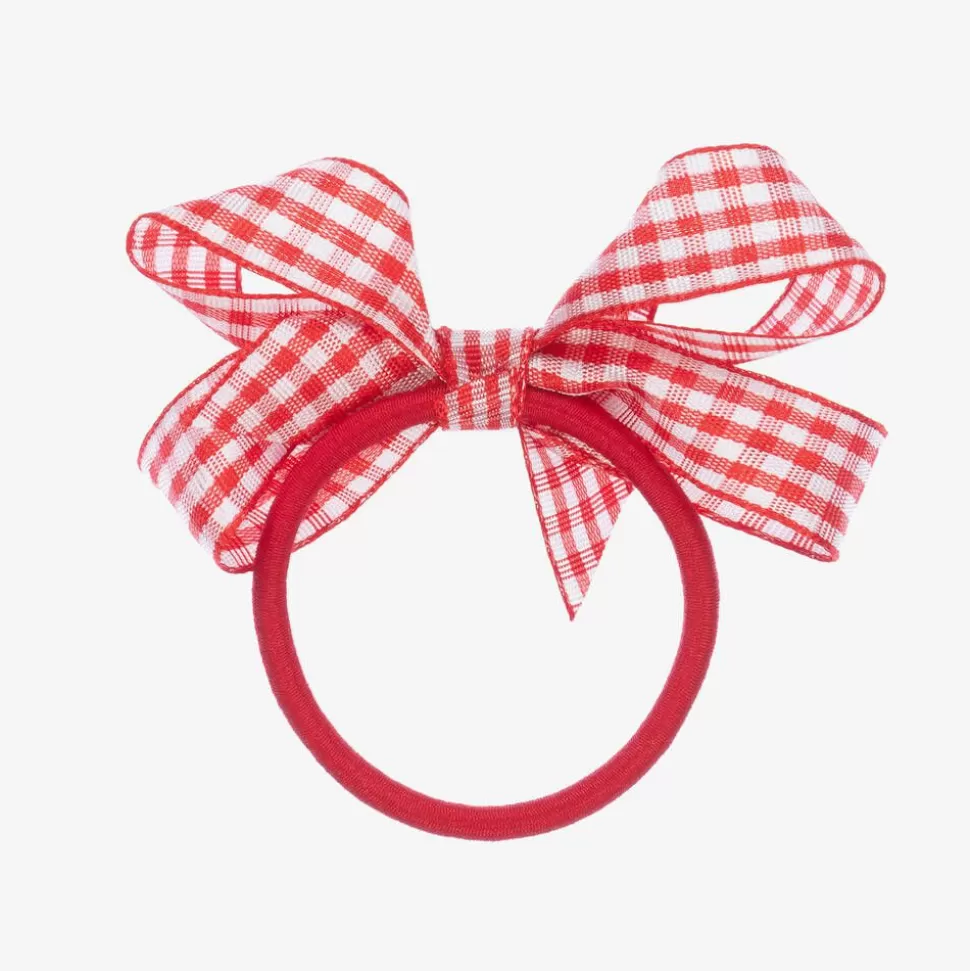 Peach Ribbons Gingham Bow Hair Elastic (7cm)^ Hair Accessories