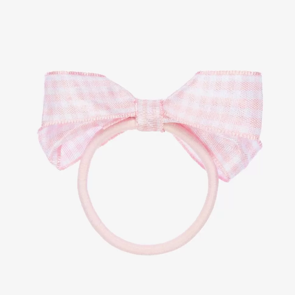 Peach Ribbons Gingham Bow Hair Elastic (7cm)^ Hair Accessories
