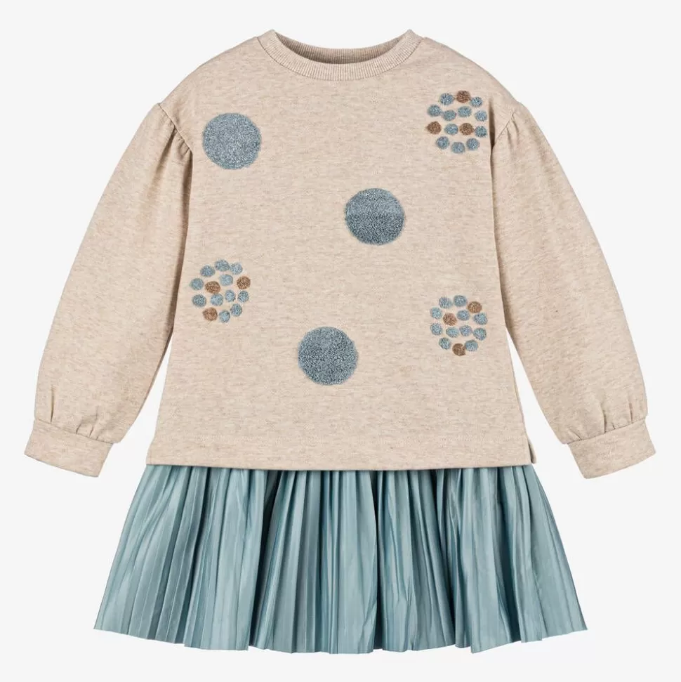 Mayoral Girls Beige & Blue Dress Set^ Dresses