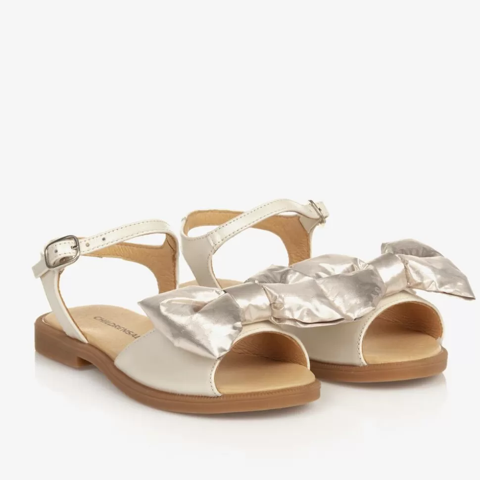 Childrensalon Occasions Girls Beige & Gold Satin Bow Sandals^ Sandals